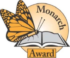 Monarch Award Logo; a Monarch Butterfly sitting on a book.